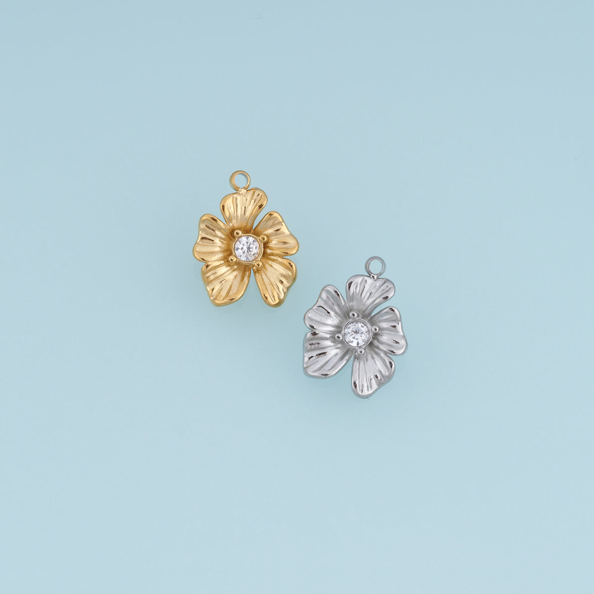 Sculpted Blossom Pendant,14K Gold Silver Wavy Petal Crystal Charm DIY Charm for Necklace Bracelet Making