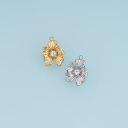 Sculpted Blossom Pendant,14K Gold Silver Wavy Petal Crystal Charm DIY Charm for Necklace Bracelet Making