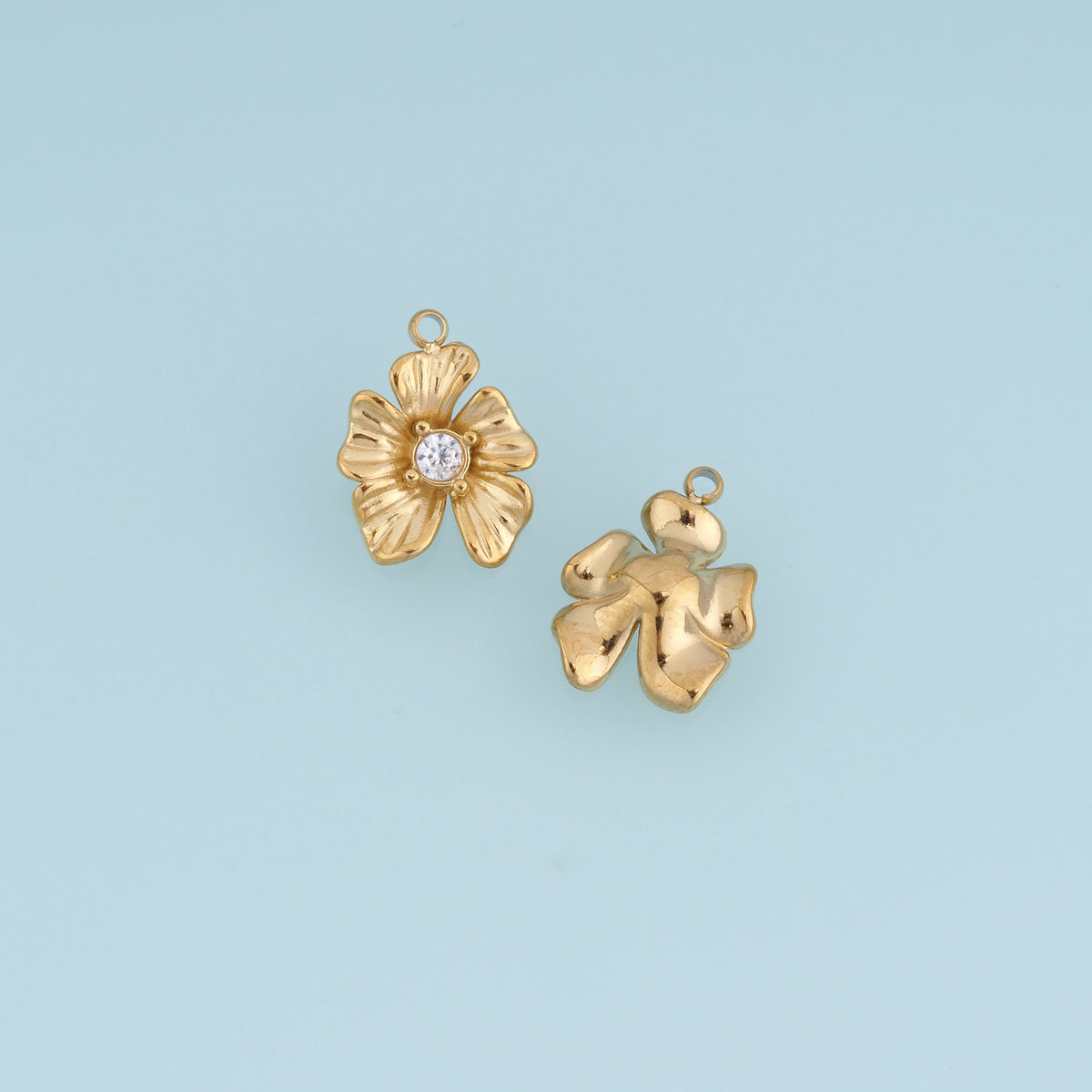 Sculpted Blossom Pendant,14K Gold Silver Wavy Petal Crystal Charm DIY Charm for Necklace Bracelet Making