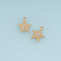 Beaded Star Pendant,14K Gold Sparkling Crystal Star Charm DIY Charm for Necklace Bracelet Making