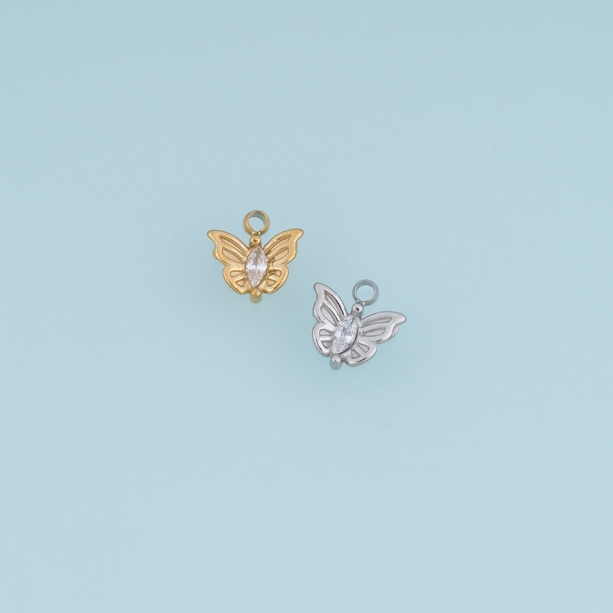 Openwork Butterfly Pendant,14K Gold Silver Crystal Wing Charm DIY Charm for Necklace Bracelet Making