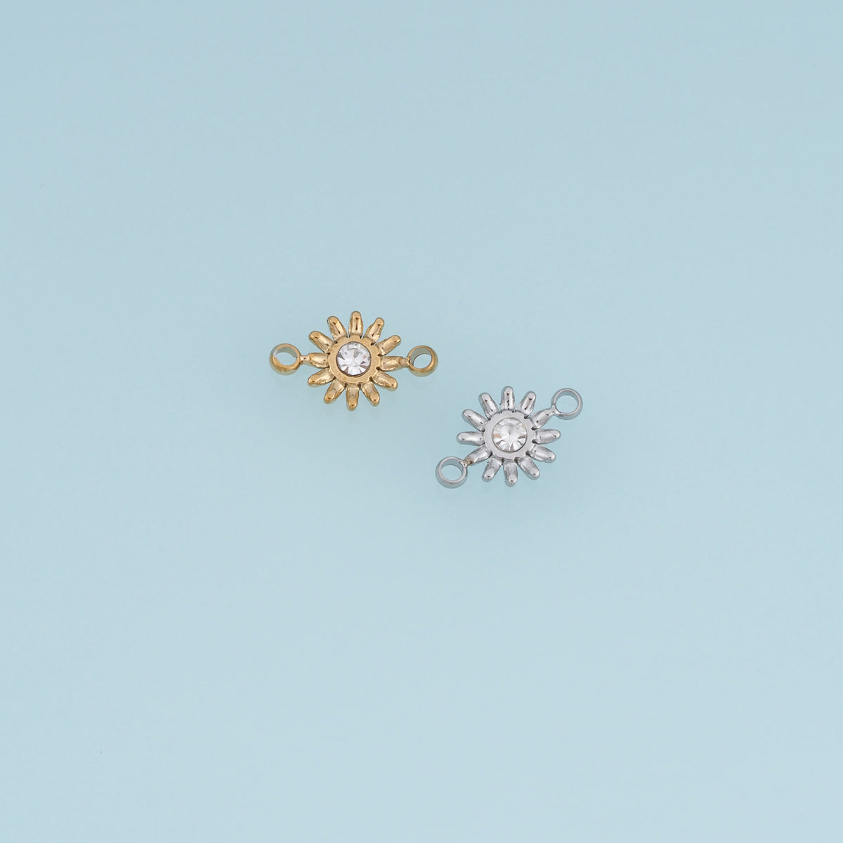 Sunburst Crystal Connector,14K Gold Silver Radiant Sun Charm DIY Connector for Necklace Bracelet Making
