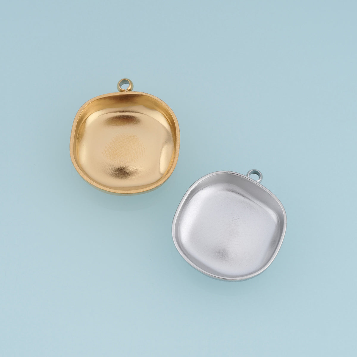 Rounded Square Hollow Pendant,14K Gold Platinum Concave Metal Charm for Necklace Bracelet Jewelry Making
