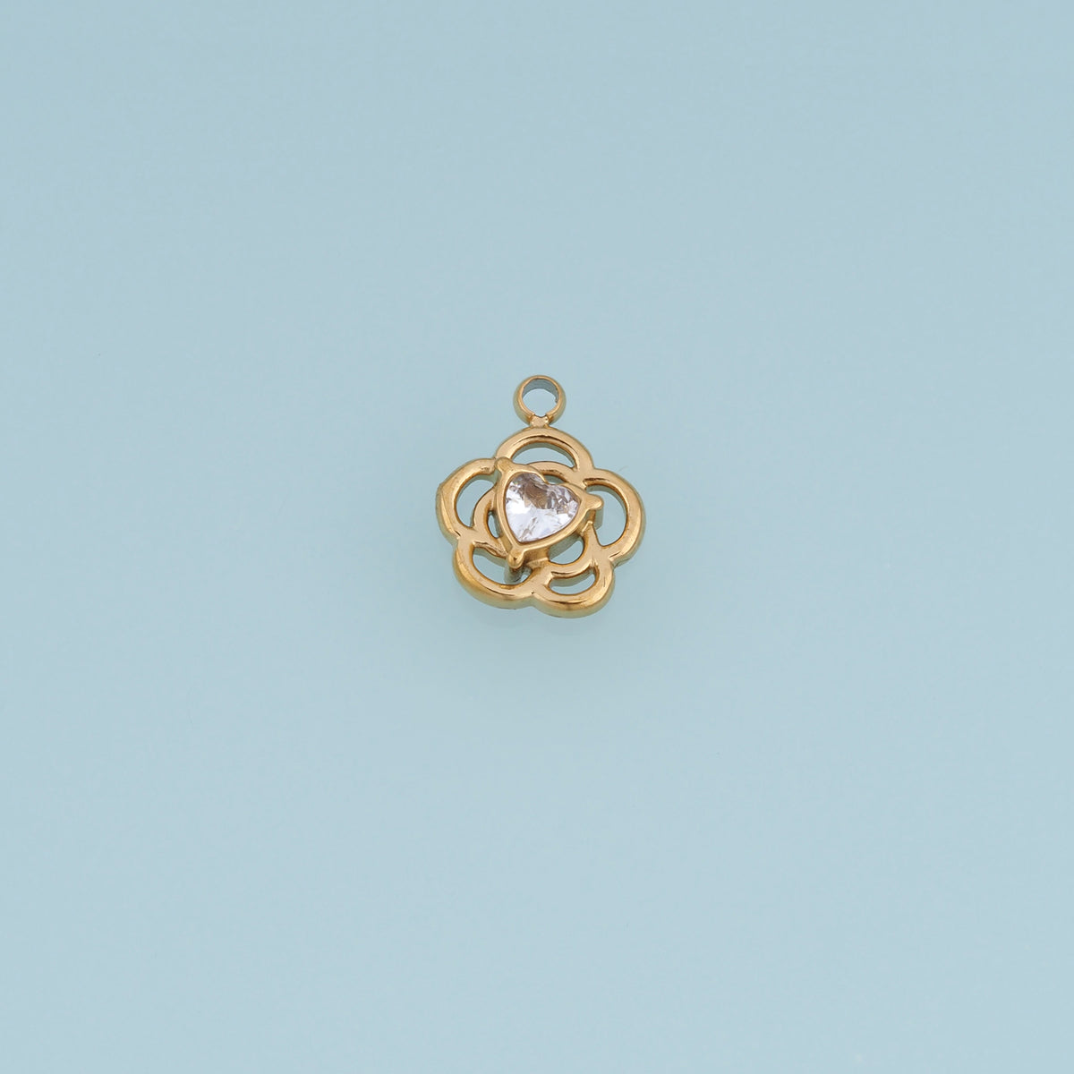 Openwork Flower Heart Pendant,14K Gold Silver Crystal Floral Charm DIY Charm for Necklace Bracelet Making