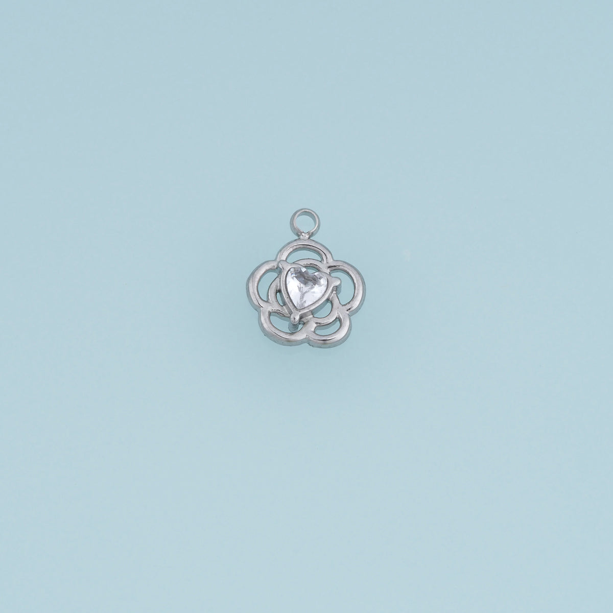 Openwork Flower Heart Pendant,14K Gold Silver Crystal Floral Charm DIY Charm for Necklace Bracelet Making