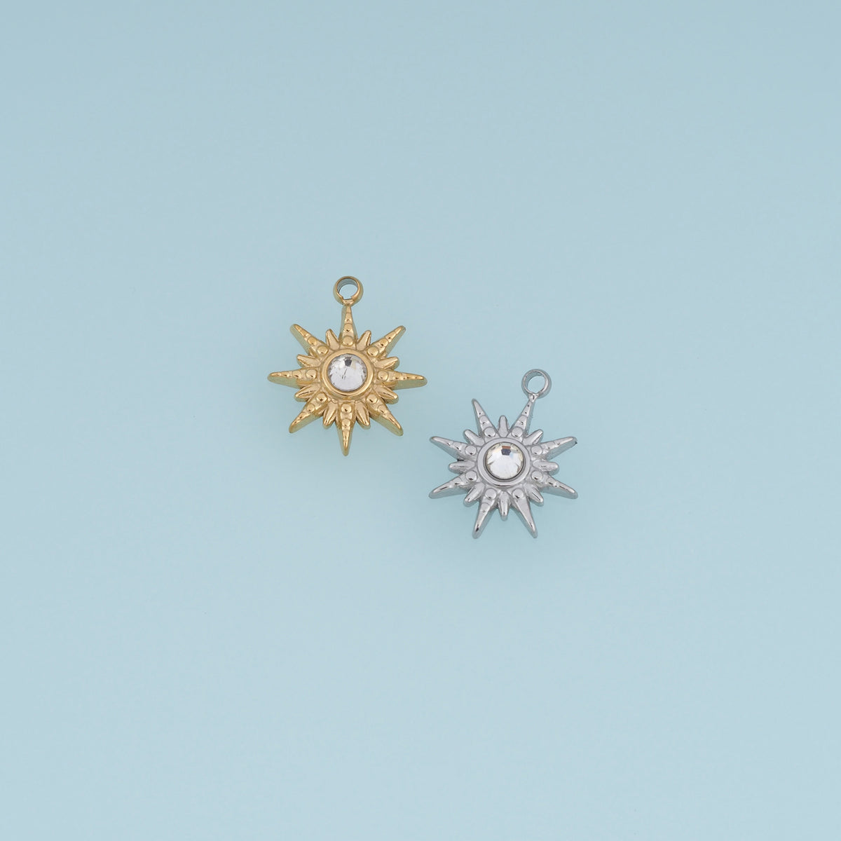 Radiant Sunburst Crystal Pendant,14K Gold Silver Celestial Sun Charm DIY Charm for Necklace Bracelet Making