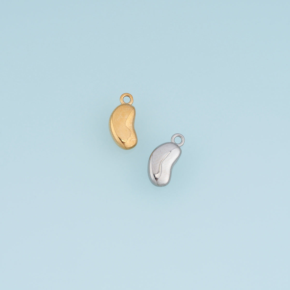 Irregular Bean Pendant,14K Gold Silver Puffy Organic Shape Charm DIY Charm for Necklace Bracelet Making