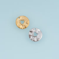 Open Heart Coin Pendant,14K Gold Silver Hammered Textured Heart Charm DIY Charm for Necklace Bracelet Making