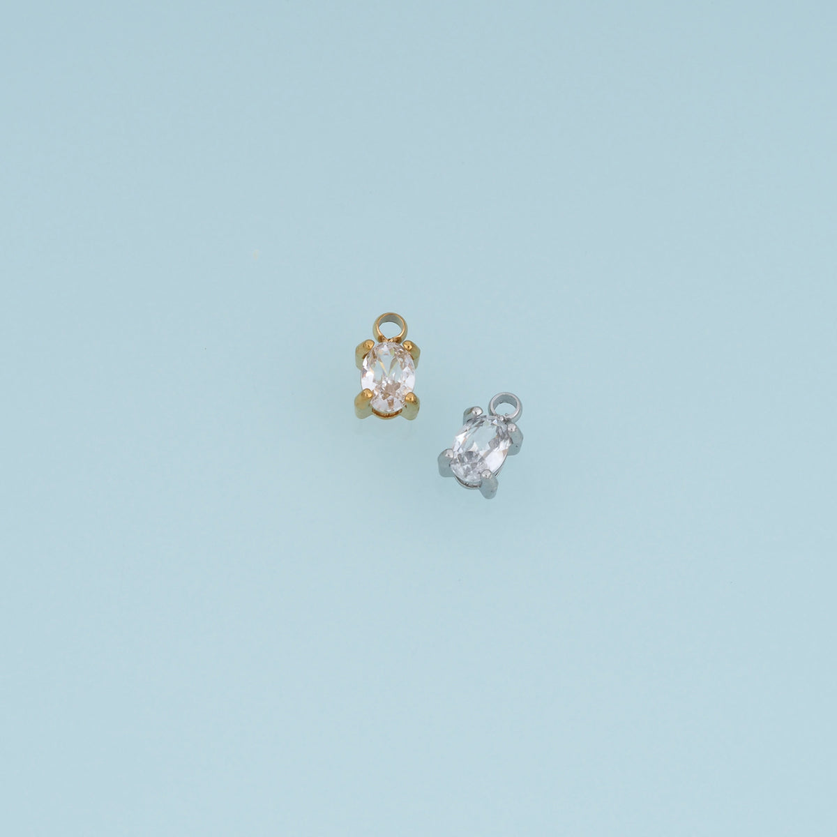 Oval Crystal Pendant,14K Gold Silver Clear Faceted Gemstone Charm DIY Charm for Necklace Bracelet Making