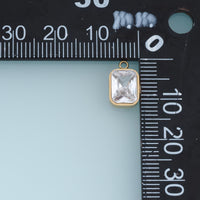Rectangular Crystal Pendant,14K Gold Clear Faceted Stone Charm DIY Charm for Necklace Bracelet Making