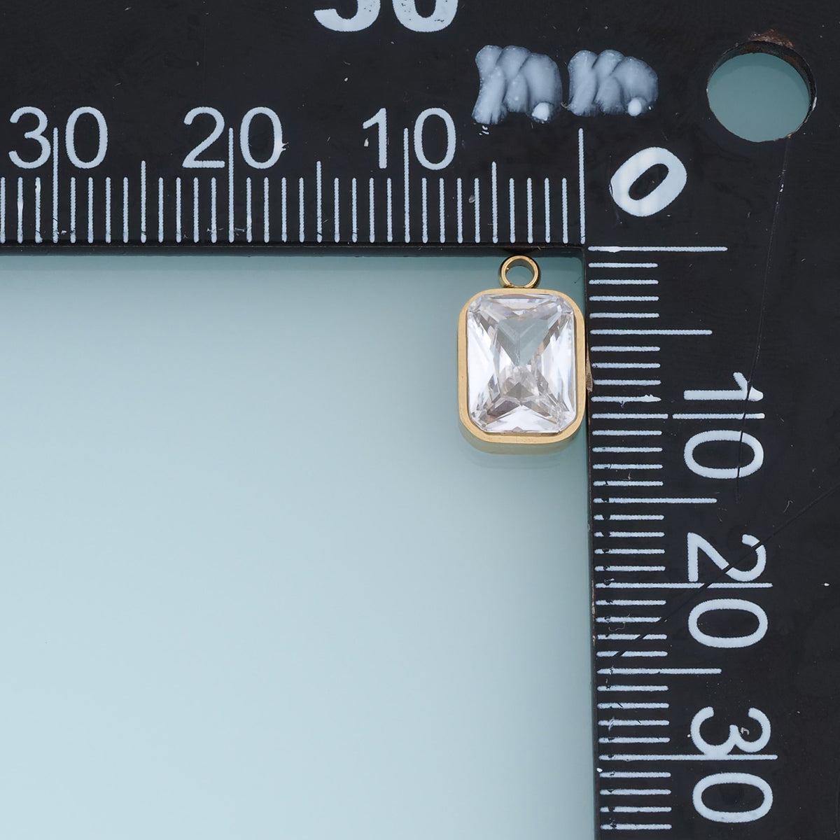 Rectangular Crystal Pendant,14K Gold Clear Faceted Stone Charm DIY Charm for Necklace Bracelet Making