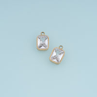 Rectangular Crystal Pendant,14K Gold Clear Faceted Stone Charm DIY Charm for Necklace Bracelet Making