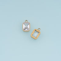 Rectangular Crystal Pendant,14K Gold Clear Faceted Stone Charm DIY Charm for Necklace Bracelet Making