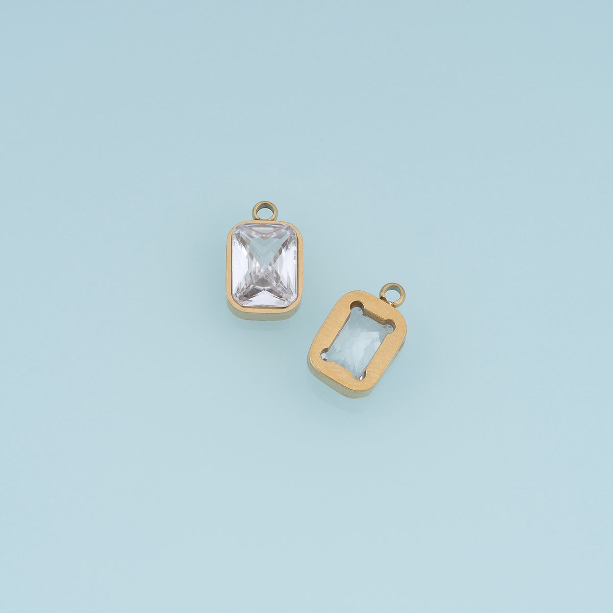 Rectangular Crystal Pendant,14K Gold Clear Faceted Stone Charm DIY Charm for Necklace Bracelet Making