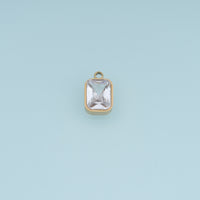 Rectangular Crystal Pendant,14K Gold Clear Faceted Stone Charm DIY Charm for Necklace Bracelet Making