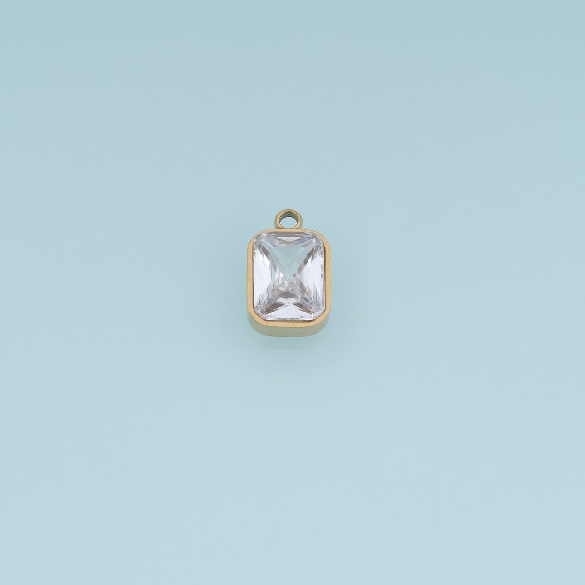 Rectangular Crystal Pendant,14K Gold Clear Faceted Stone Charm DIY Charm for Necklace Bracelet Making
