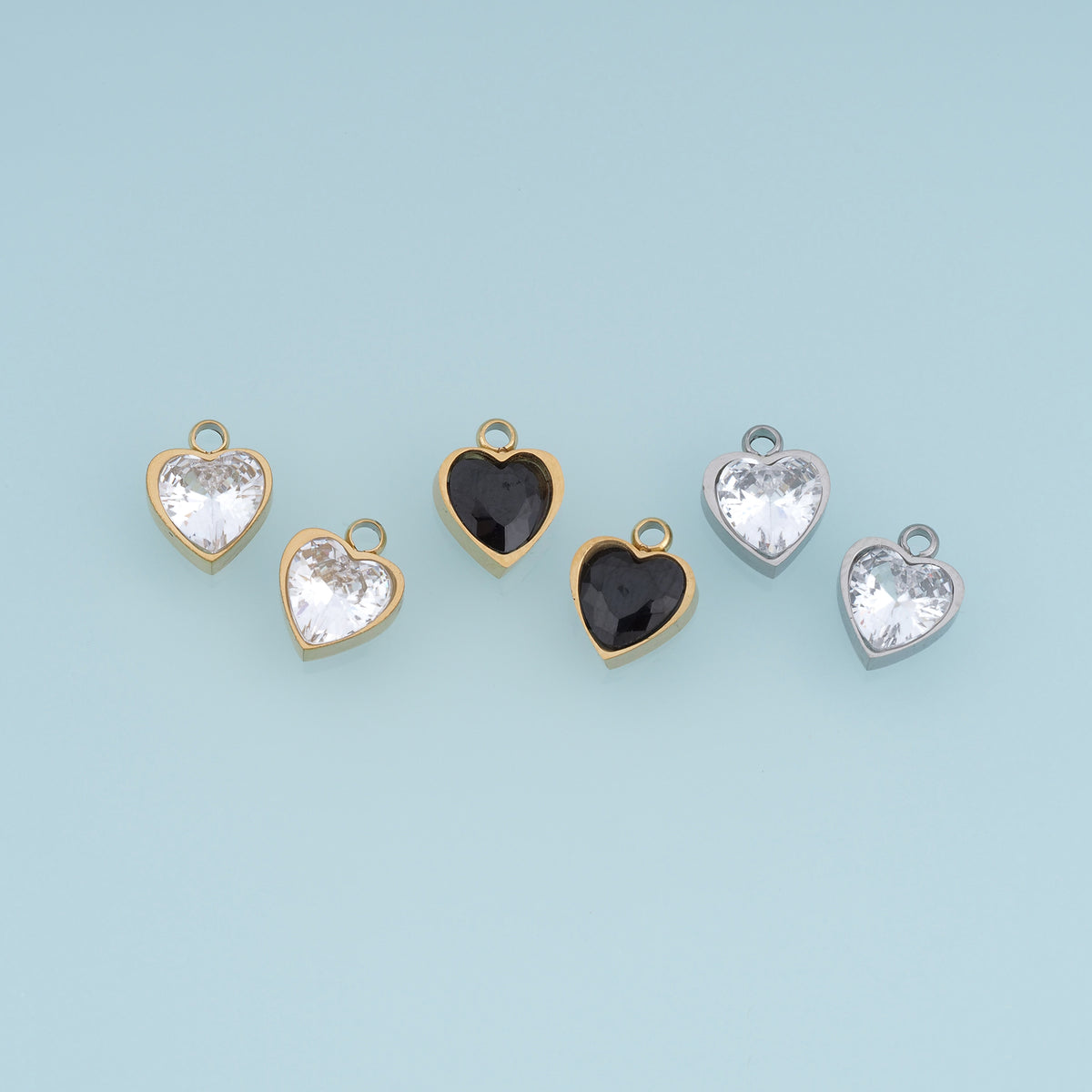 Heart Crystal Pendant,14K Gold Silver Black Clear Faceted Heart Charm DIY Charm for Necklace Bracelet Making