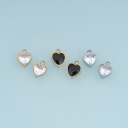 Heart Crystal Pendant,14K Gold Silver Black Clear Faceted Heart Charm DIY Charm for Necklace Bracelet Making