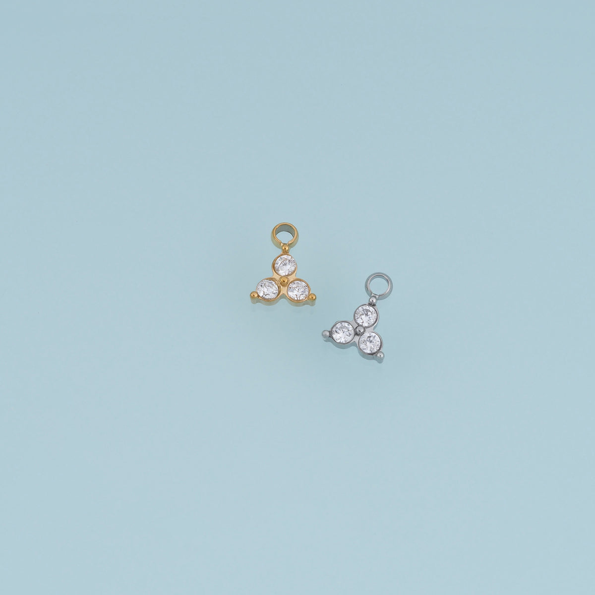 Three Round Crystal Pendant,14K Gold Silver Sparkling Trio Stone Charm DIY Charm for Necklace Bracelet Making