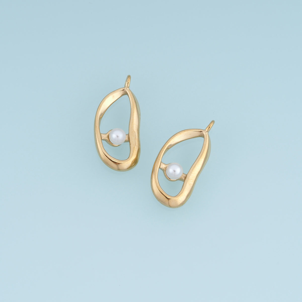 Open Oval Pearl Pendant,14K Gold Sculptural Geometric Pearl Charm DIY Charm for Necklace Bracelet Making
