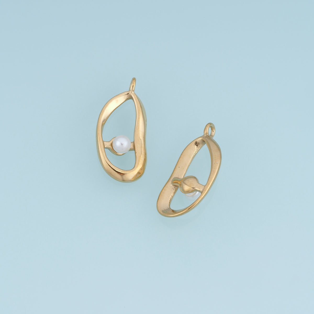Open Oval Pearl Pendant,14K Gold Sculptural Geometric Pearl Charm DIY Charm for Necklace Bracelet Making
