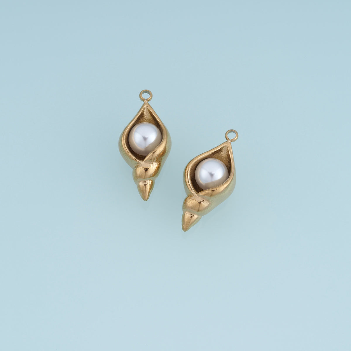 Seashell Pearl Pendant,14K Gold Sculpted Conch Shell Charm DIY Charm for Necklace Bracelet Making
