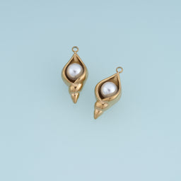 Seashell Pearl Pendant,14K Gold Sculpted Conch Shell Charm DIY Charm for Necklace Bracelet Making