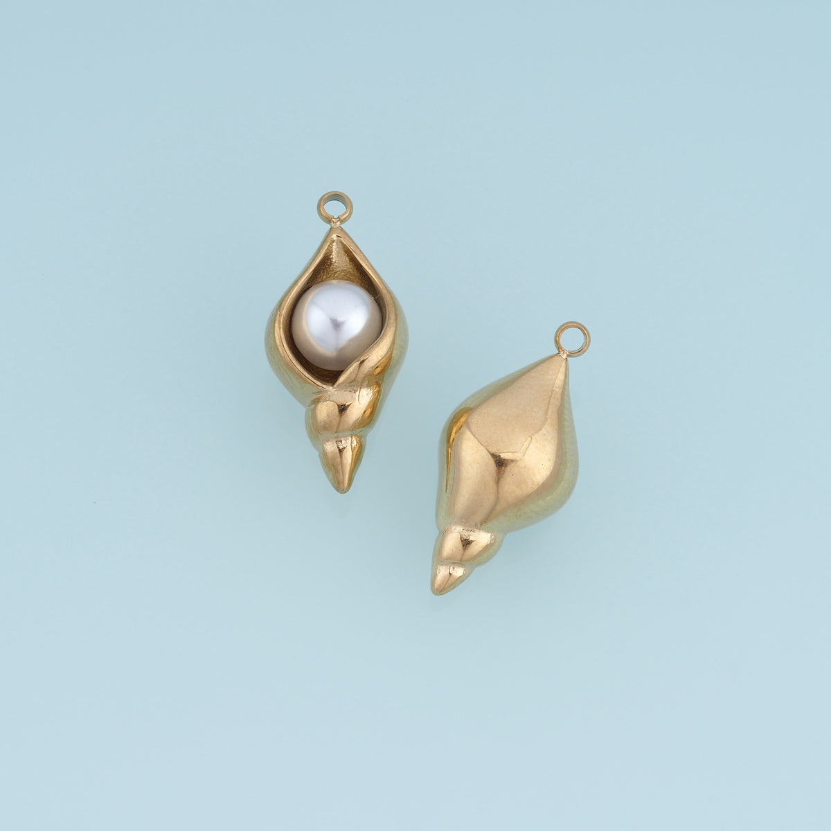 Seashell Pearl Pendant,14K Gold Sculpted Conch Shell Charm DIY Charm for Necklace Bracelet Making