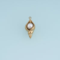 Seashell Pearl Pendant,14K Gold Sculpted Conch Shell Charm DIY Charm for Necklace Bracelet Making