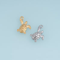 Sea Turtle Pendant,14K Gold Silver Textured Turtle Shell Charm DIY Charm for Necklace Bracelet Making