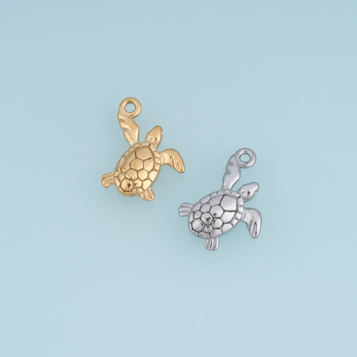 Sea Turtle Pendant,14K Gold Silver Textured Turtle Shell Charm DIY Charm for Necklace Bracelet Making