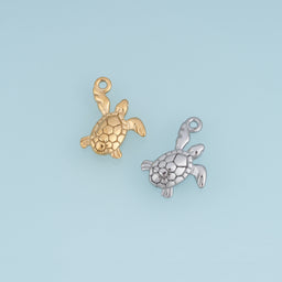 Sea Turtle Pendant,14K Gold Silver Textured Turtle Shell Charm DIY Charm for Necklace Bracelet Making