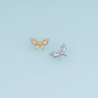 Crystal Bow Connector,14K Gold Silver Dainty Ribbon Charm DIY Connector for Necklace Bracelet Making