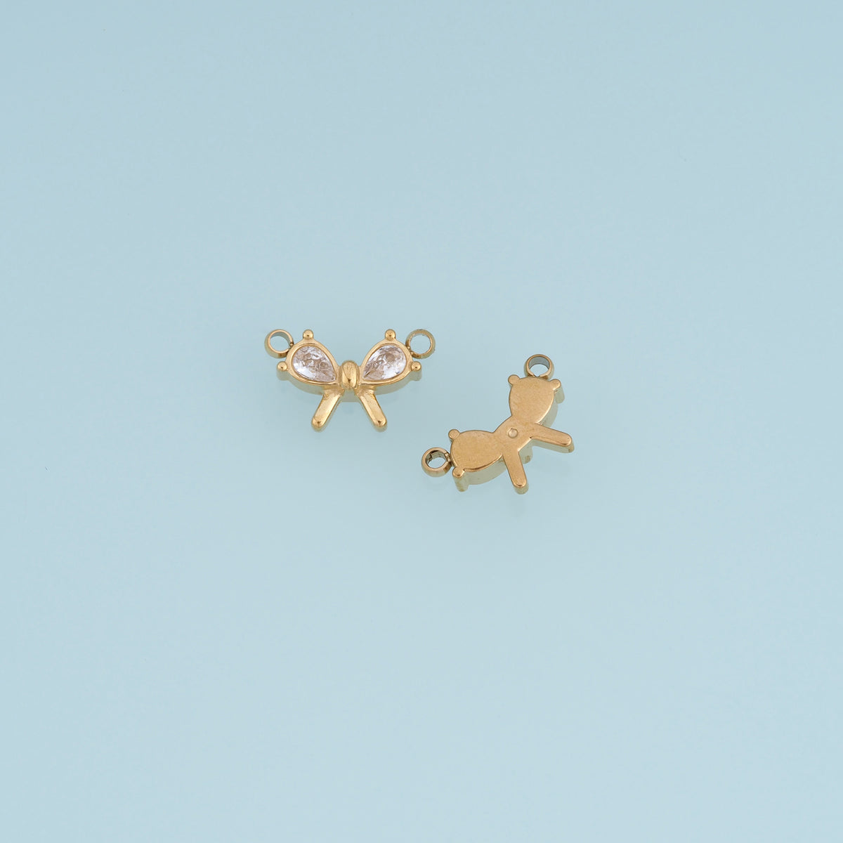 Crystal Bow Connector,14K Gold Silver Dainty Ribbon Charm DIY Connector for Necklace Bracelet Making