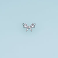 Crystal Bow Connector,14K Gold Silver Dainty Ribbon Charm DIY Connector for Necklace Bracelet Making