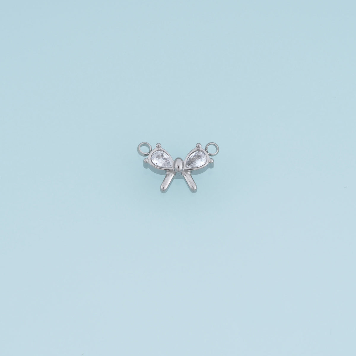 Crystal Bow Connector,14K Gold Silver Dainty Ribbon Charm DIY Connector for Necklace Bracelet Making
