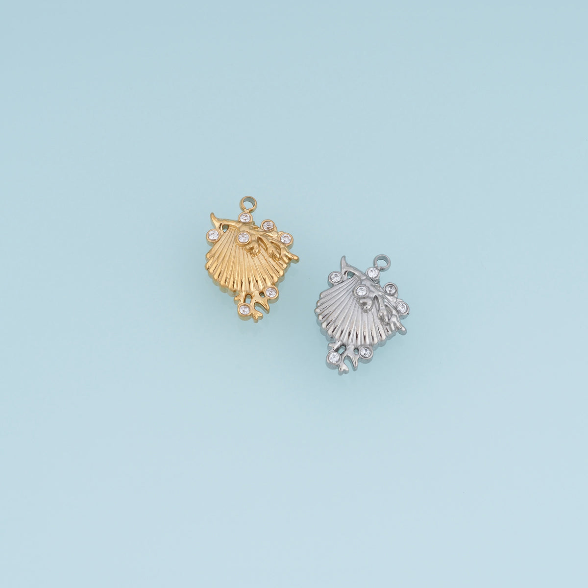 Scallop Shell Crystal Pendant,14K Gold Silver Ocean Seashell Charm DIY Charm for Necklace Bracelet Making