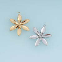 Layered Flower Pendant,14K Gold Silver Six Petal Blossom with Five Petal Center DIY Charm for Necklace Bracelet Making