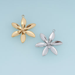 Layered Flower Pendant,14K Gold Silver Six Petal Blossom with Five Petal Center DIY Charm for Necklace Bracelet Making