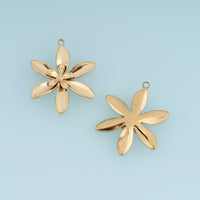 Layered Flower Pendant,14K Gold Silver Six Petal Blossom with Five Petal Center DIY Charm for Necklace Bracelet Making
