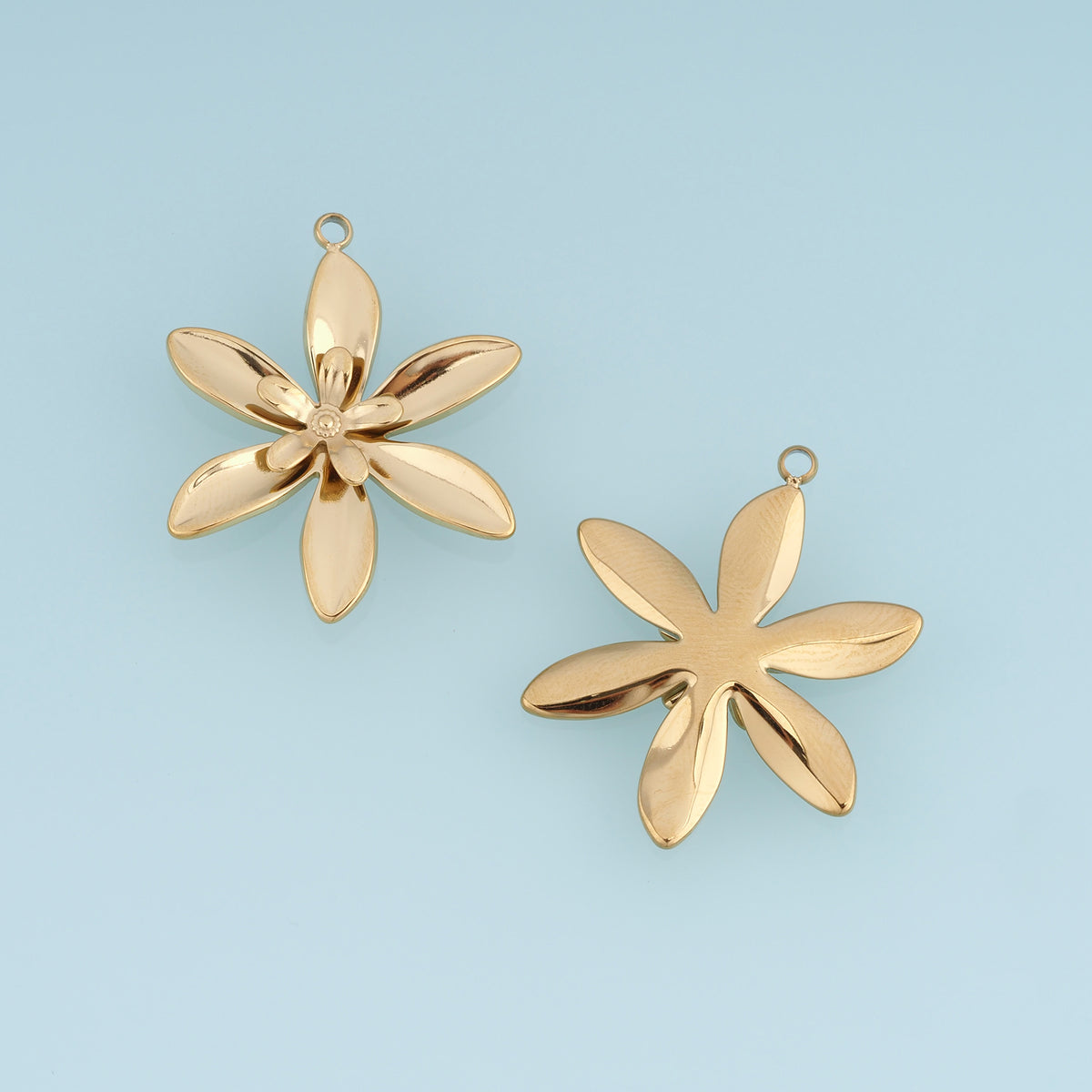 Layered Flower Pendant,14K Gold Silver Six Petal Blossom with Five Petal Center DIY Charm for Necklace Bracelet Making