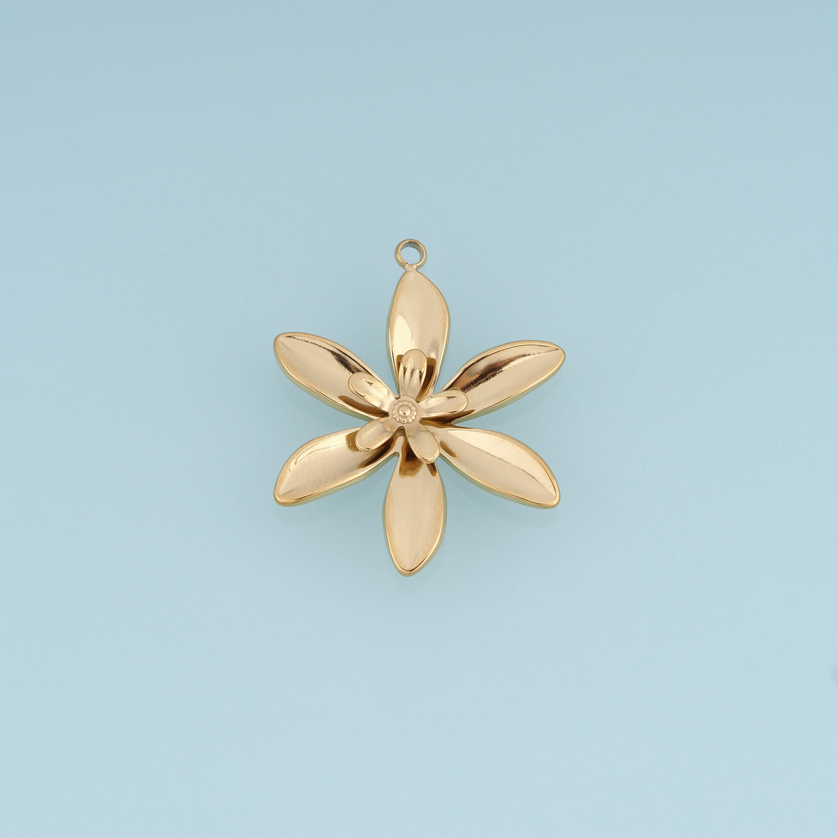 Layered Flower Pendant,14K Gold Silver Six Petal Blossom with Five Petal Center DIY Charm for Necklace Bracelet Making