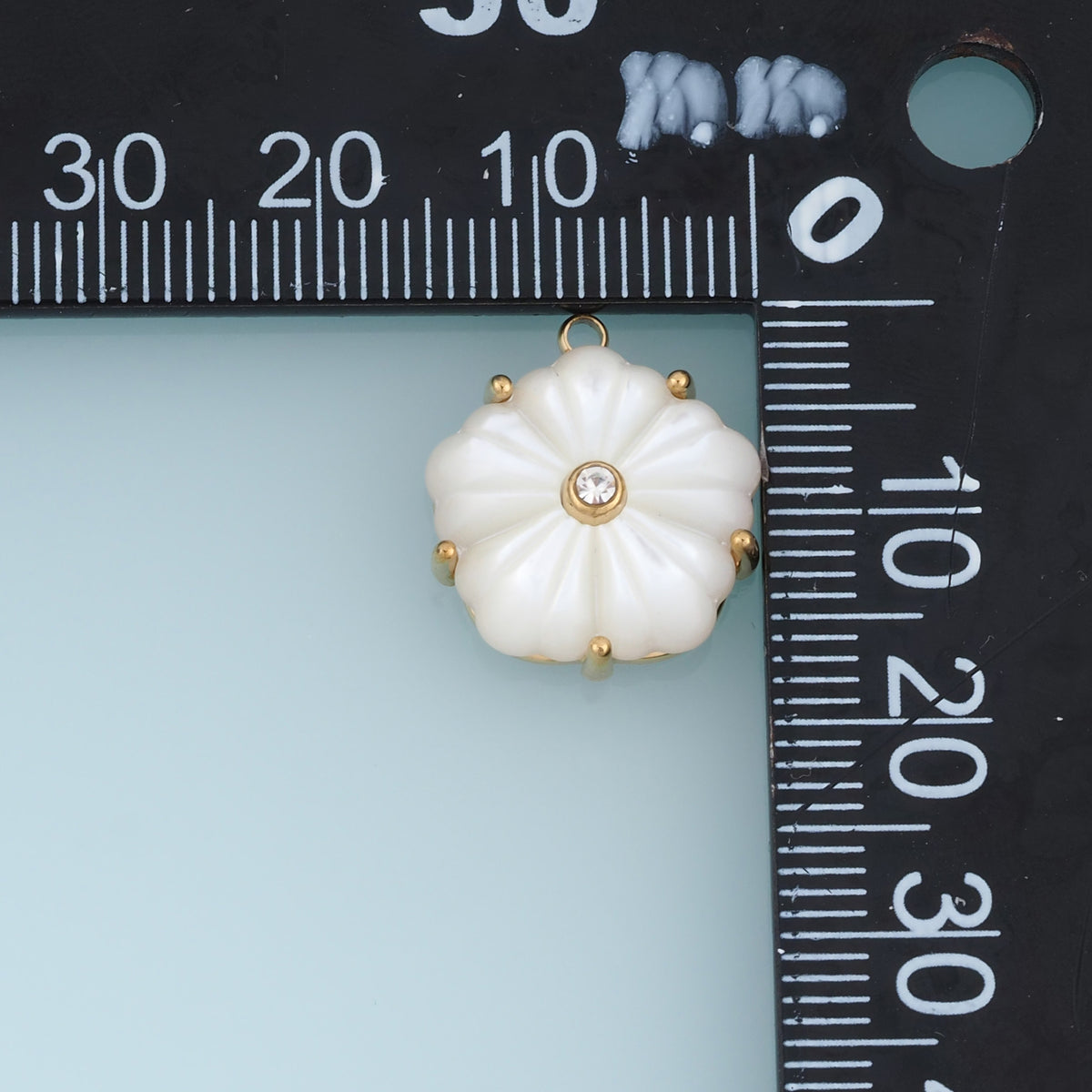 White Pearl Flower Pendant,14K Gold Carved Shell Blossom Crystal Charm DIY Charm for Necklace Bracelet Making