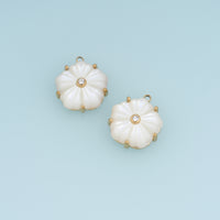 White Pearl Flower Pendant,14K Gold Carved Shell Blossom Crystal Charm DIY Charm for Necklace Bracelet Making