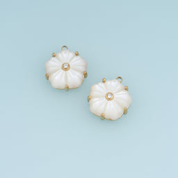 White Pearl Flower Pendant,14K Gold Carved Shell Blossom Crystal Charm DIY Charm for Necklace Bracelet Making