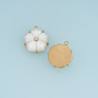 White Pearl Flower Pendant,14K Gold Carved Shell Blossom Crystal Charm DIY Charm for Necklace Bracelet Making