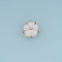 White Pearl Flower Pendant,14K Gold Carved Shell Blossom Crystal Charm DIY Charm for Necklace Bracelet Making