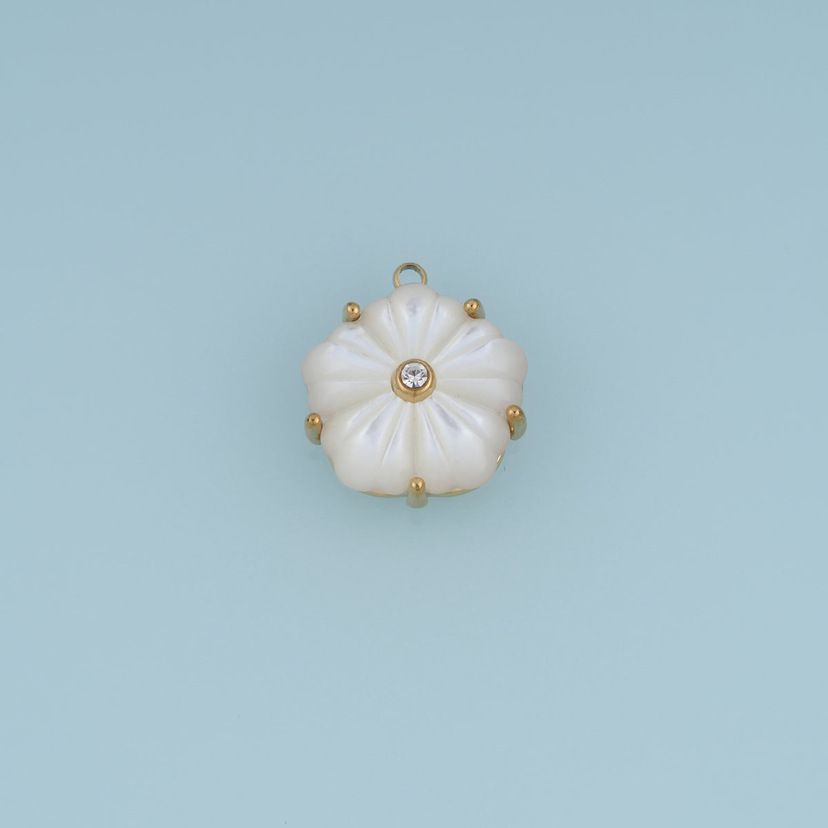 White Pearl Flower Pendant,14K Gold Carved Shell Blossom Crystal Charm DIY Charm for Necklace Bracelet Making