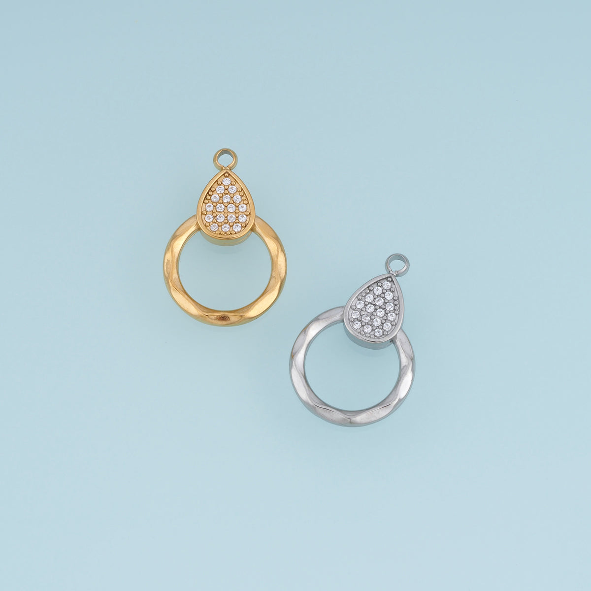 Teardrop Crystal Circle Pendant,14K Gold Silver Open Ring Geometric Charm DIY Charm for Necklace Bracelet Making