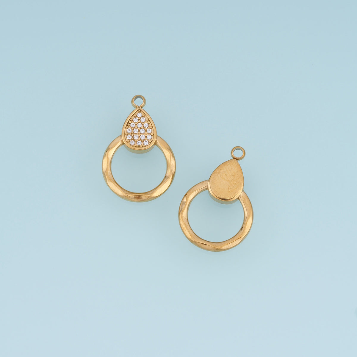 Teardrop Crystal Circle Pendant,14K Gold Silver Open Ring Geometric Charm DIY Charm for Necklace Bracelet Making